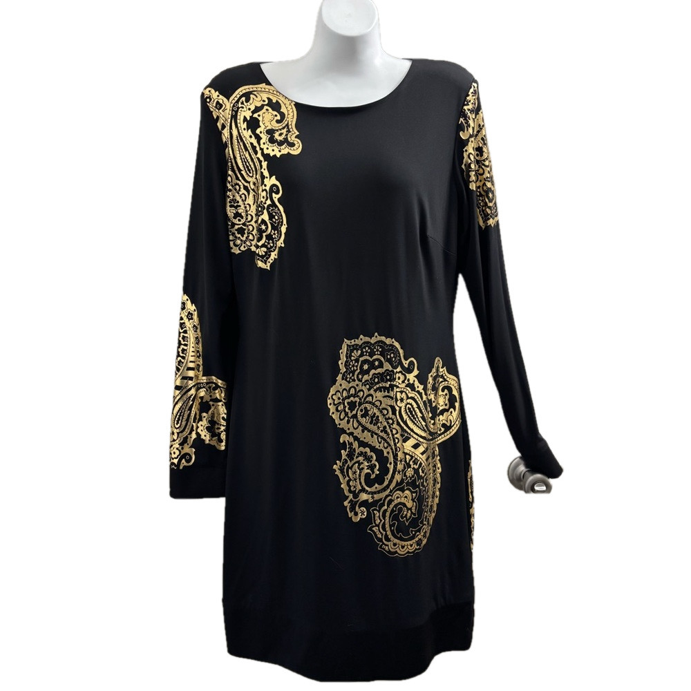 Cache Black Metallic Paisley Dress Size 12 - Picture 2 of 9